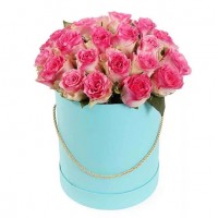 Коробка 25 бело-розовых роз 